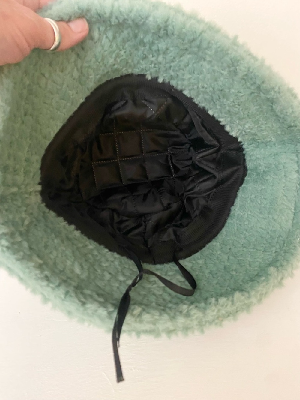 Plush Faux Fur Bucket Hat in Sage Green - Picture 5 of 5